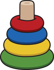 Stacking ring toy with wooden peg