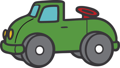 Green cartoon toy car with pickup bed