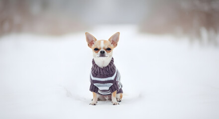 Chihuahua in Winter Sweater: A Snowy Portrait