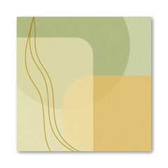 Abstract Minimalist Geometric Shapes Background with Sage Green, Khaki Tones, and Gold Botanical Line Art