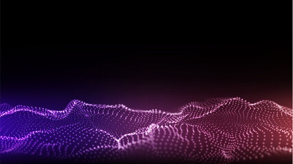 Futuristic technology wave. Digital cyberspace. Abstract wave with moving particles on a black background. Big data analytics.