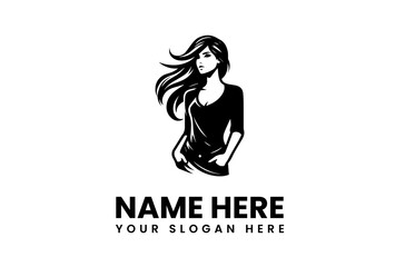 Elegant vector silhouette of a beautiful woman with long, flowing hair, representing a modern symbol for the fashion and beauty industry