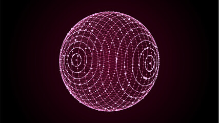 Vector futuristic red sphere of particles and lines. Network connection big data. Abstract technology background.