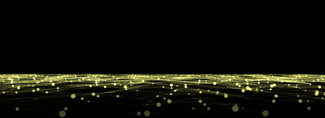 Technology wireframe landscape. Vector perspective grid. Digital space. Green mesh on a black background.