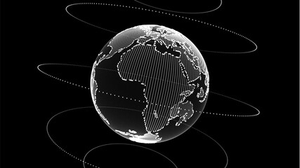 Virtual planet Earth with particles and lines. Network connection big data. Vector abstract technology black background.