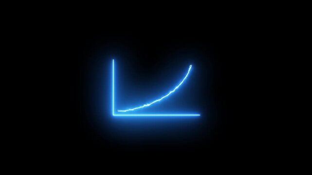 Glowing neon business graph arrow chart animation icon on black background