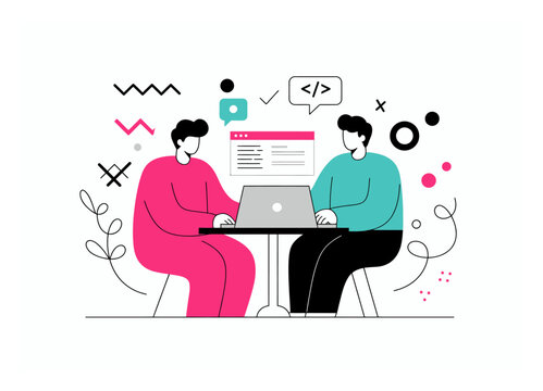 Pair Programming Colleagues Minimalist Flat Vector Illustration