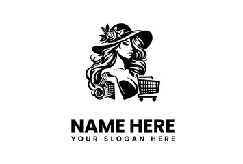Elegant Lady with Shopping Cart Logo for Boutique or Fashion Store