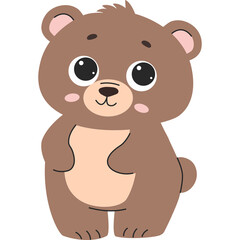 Cute Brown Teddy Bear Cartoon Character With Big Eyes And Pink Cheeks On Transparent Background