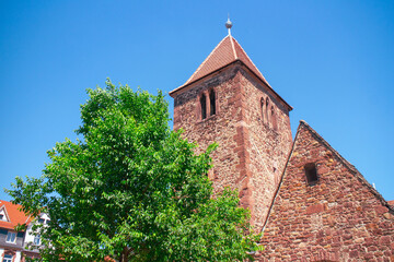 Exterior view of the remains of an old church in the Neuenheim district of Heidelberg, Germany