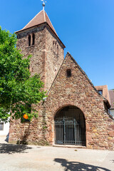 Exterior view of the remains of old St. John church in the Neuenheim district of Heidelberg, Germany