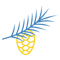 Minimalist Blue Pine Branch With Yellow Cone Line Art Vector Illustration For Christmas Holiday Decoration