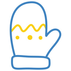 Minimalist Blue And Yellow Christmas Mitten Line Art Vector Illustration For Winter Holiday And Seasonal Design