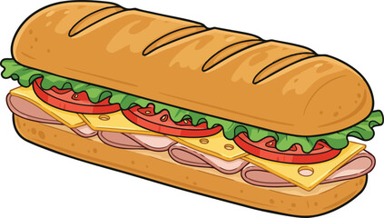 Delicious ham cheese sub sandwich fresh ingredients illustration food art vector