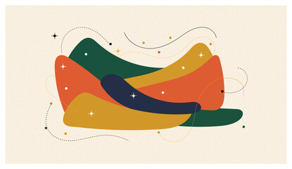 Abstract Minimalist Overlapping Organic Shapes Background with Earthy Bold Colors and Mid-Century Style Accents