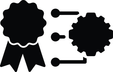 Award badge and gear connection concept for achievement and progress vector