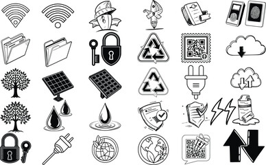 Ecology icon set vector illustration of business finance symbols and web design drawing