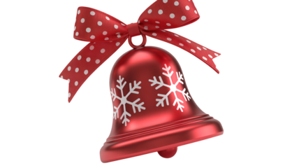 Festive red bell with snowflake details and a charming polka dot bow, perfect for winter celebrations and holiday cheer this Christmas season