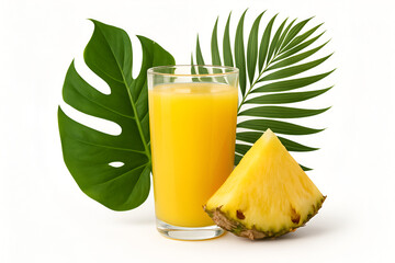 Tropical summer drink with orange juice pineapple slice and palm leaves refreshing exotic beverage scene