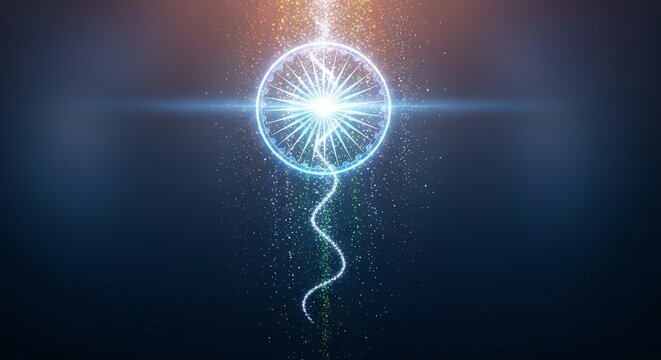 Glowing circular symbol with energy trail - Powered by Adobe