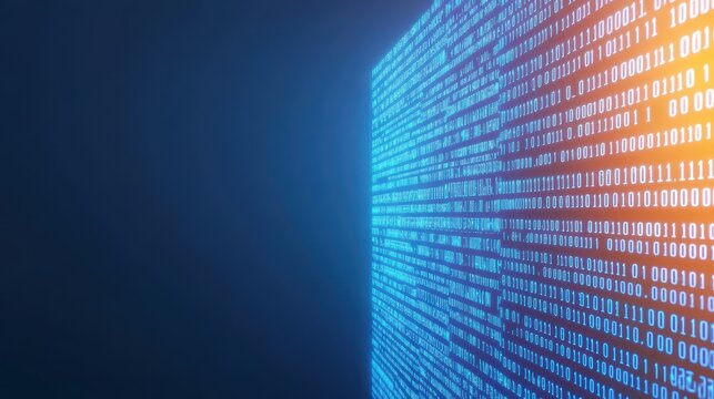 Digital Matrix of Binary Code Displaying a Flowing Stream of Ones and Zeros in a Futuristic Environment