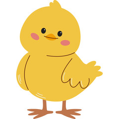 Cute Cartoon Yellow Chick Standing On Transparent Background With Pink Cheeks And Orange Beak