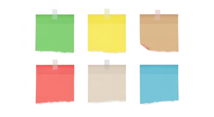Colorful sticky notes isolated on transparent background, top view