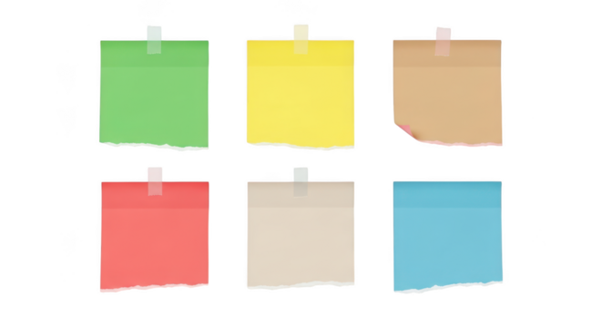 Colorful sticky notes isolated on transparent background, top view - Powered by Adobe
