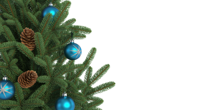 Festive Christmas Tree with Blue Ornaments and Pinecones for Holiday Cheer, Perfect for Spreading Warmth and Joy this Winter Season