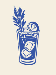 Bloody Mary cocktail, naive sketch vector illustration
