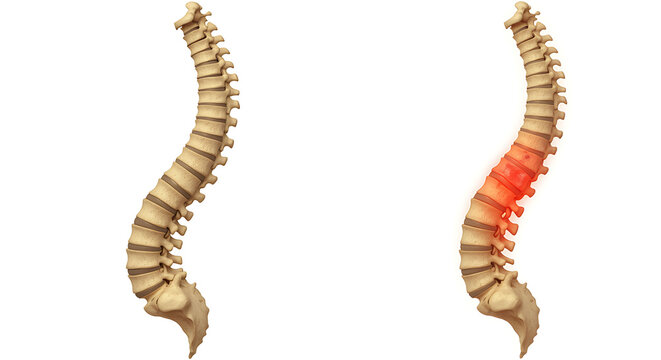 Human Spine Anatomy and Pain Illustration on White Background sp