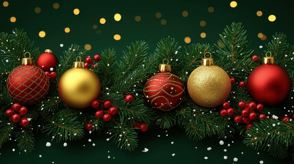 Decorative holiday ornaments and pine branches create a festive atmosphere for Christmas celebrations and gatherings Generative AI