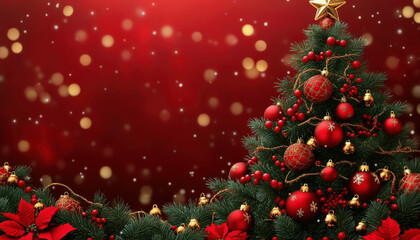 Celebrate the joy of Christmas with a beautifully decorated tree full of ornaments and a festive background Generative AI