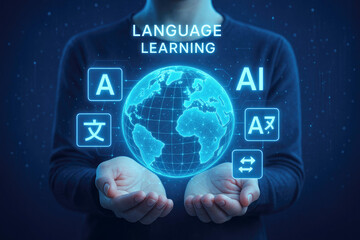 Language Learning Concept with Globe and Alphabet Icons education technology