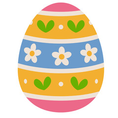 Decorative Easter Egg with Floral and Leaf Motifs in Yellow Blue and Pink Festive Holiday Symbol Isolated on Transparent Background