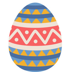Decorative Easter Egg With Geometric Patterns And Vintage Floral Ornaments In Blue Yellow White And Red Colors On A Transparent Background