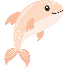 Cute Peach Colored Dolphin Illustration with White Spots and a Smiling Face on a Transparent Background