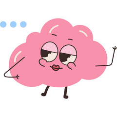 Cute Pink Cloud Character With Cartoon Eyes And Red Lips Waving Hello And Thinking In Light Blue Dots Background On Transparent Layer