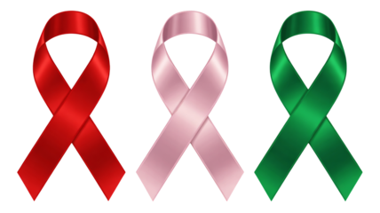 Show solidarity with red, pink, green awareness ribbons for health and support, perfect for campaigns, advocacy, and compassionate messages of hope
