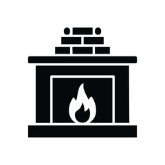Fireplace with Flame Black Silhouette Icon, Cozy Fireplace Glyph, Chimney and Hearth Vector Symbol, Burning Fireplace Icon