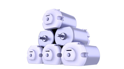 Obraz premium DC Electric Motors. stacked one on top of the other. High-quality 3D models rendering isolated on white background. Ideal for professionals, educational, engineering, and industrial design.