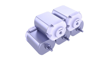 Naklejka premium DC Electric Motors. stacked one on top of the other. High-quality 3D rendering isolated on white background. Ideal for professionals, educational, engineering, and industrial design.