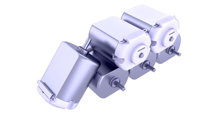 DC Mini Electric Motors. stacked one on top of the other. High-quality 3D models rendering isolated...