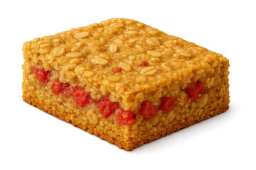 Oatmeal flapjack granola bar with berry filling. Healthy sweet snack for breakfast or quick energy