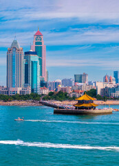 Aerial view of Zhanqiao Scenic Area in Qingdao, China