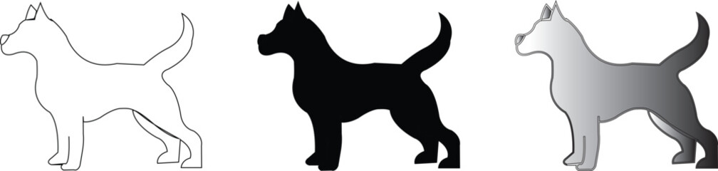 Three dogs in different styles isolated on white background.