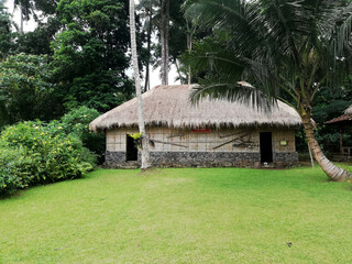 Traditional Balinese house architecture, with wooden and bamboos materials