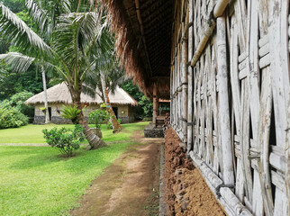 Traditional Balinese house architecture, with wooden and bamboos materials