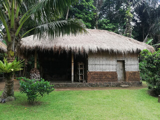 Traditional Balinese house architecture, with wooden and bamboos materials