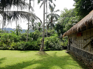 Traditional Balinese house architecture, with wooden and bamboos materials